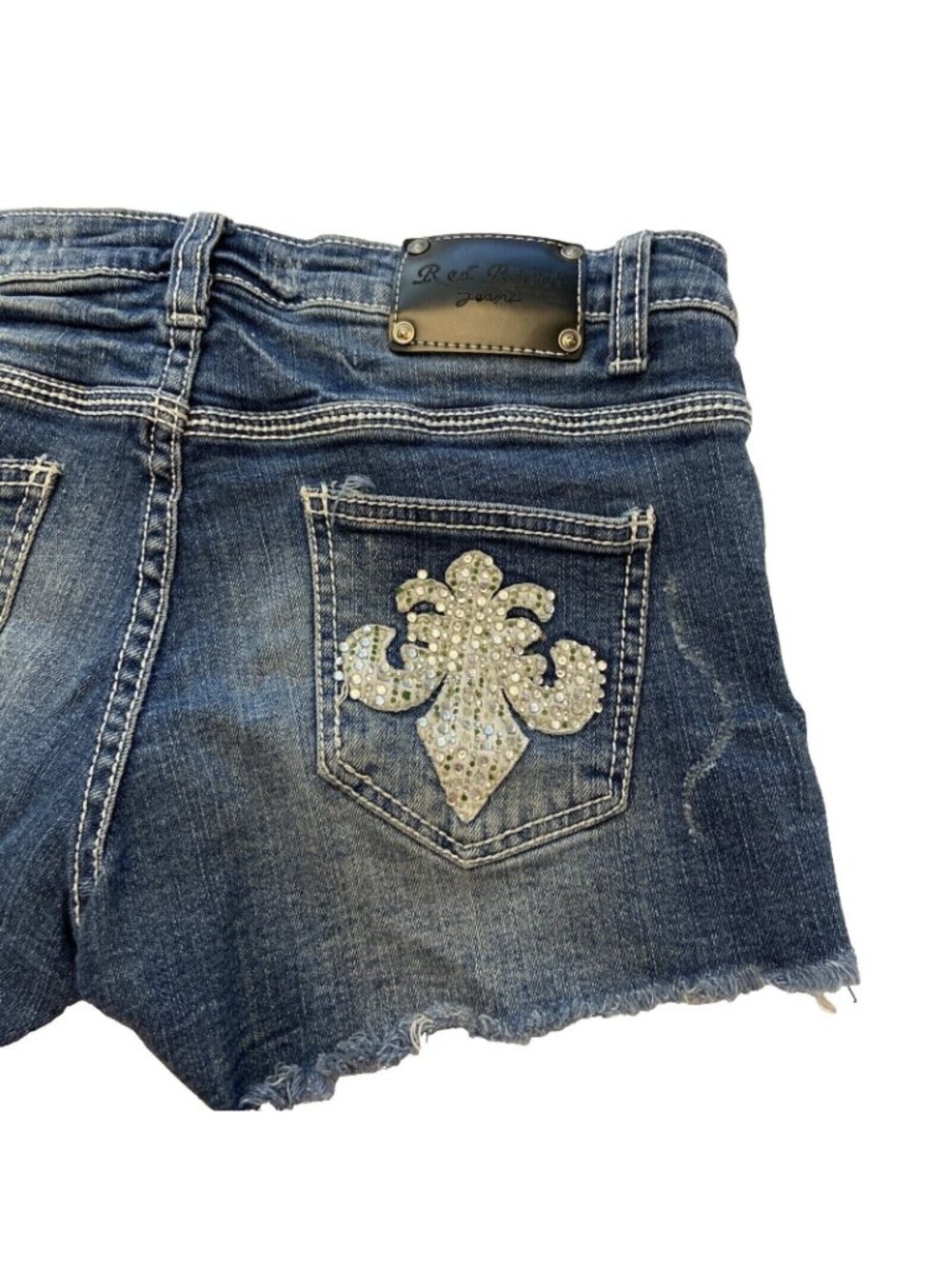 RED RIVET womens Jr Cut off Jeans SHORTS Sz 7 Pockets Embellishments countrycore - Picture 2 of 9